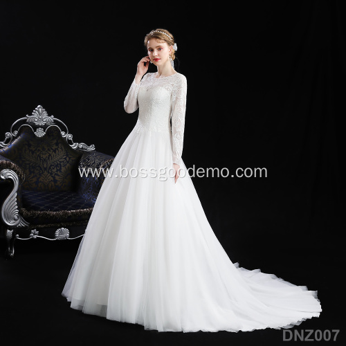 2021 Wedding Banquet Dress Shiny Beaded Deluxe Beaded Lace Bridal Long Sleeve Wedding dresss Dress